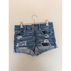 American Eagle Stretch Super Hi-Rise Shortie Size 8 Distressed cuffed denim